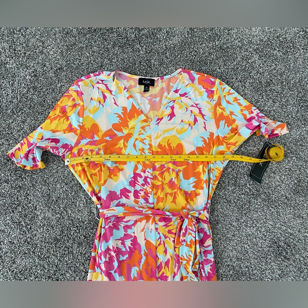MSK Women's Floral Midi Dress - Pink, Orange, Yellow - Picture 7 of 9